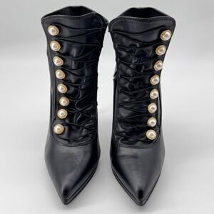 Renaissance Witch Steampunk Boots 7 Black Pearl Button Pointed Toe Goth Stiletto